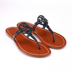 NIB Tory Burch GABRIEL Leather Flat Thong Sandals Black 6.5